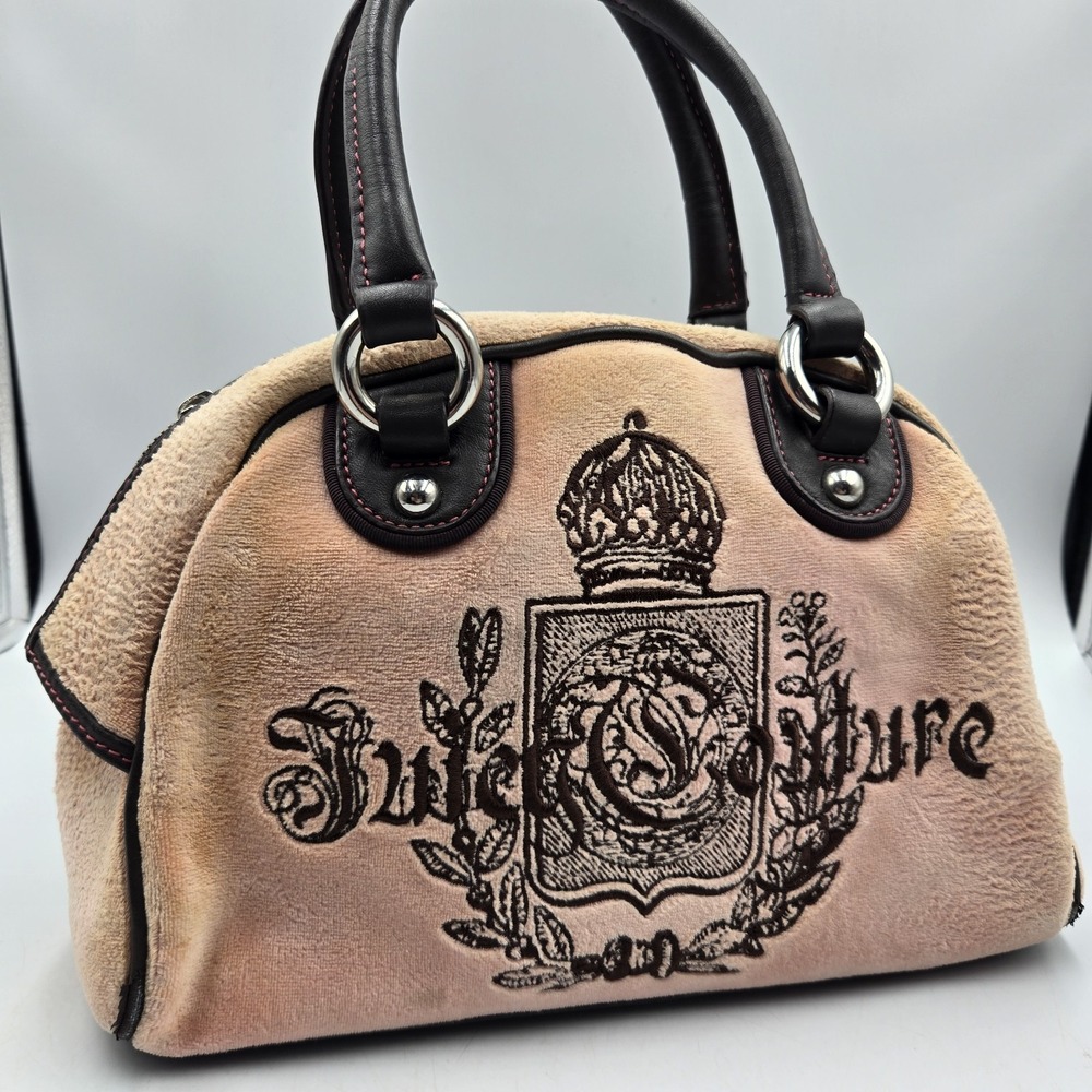 Vintage Y2K Juicy Couture McBling Pink Brown Velour Bubblegum Handbag Rare Read!